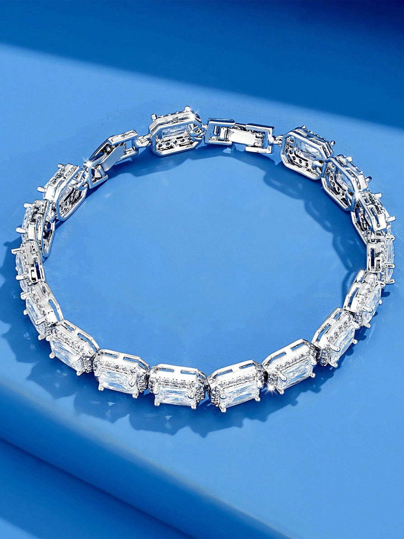 seen JEWELRY 1pc Artificial Cubic Zirconia White Gold Plated Luxurious Bracelet For Women - Seen Mai