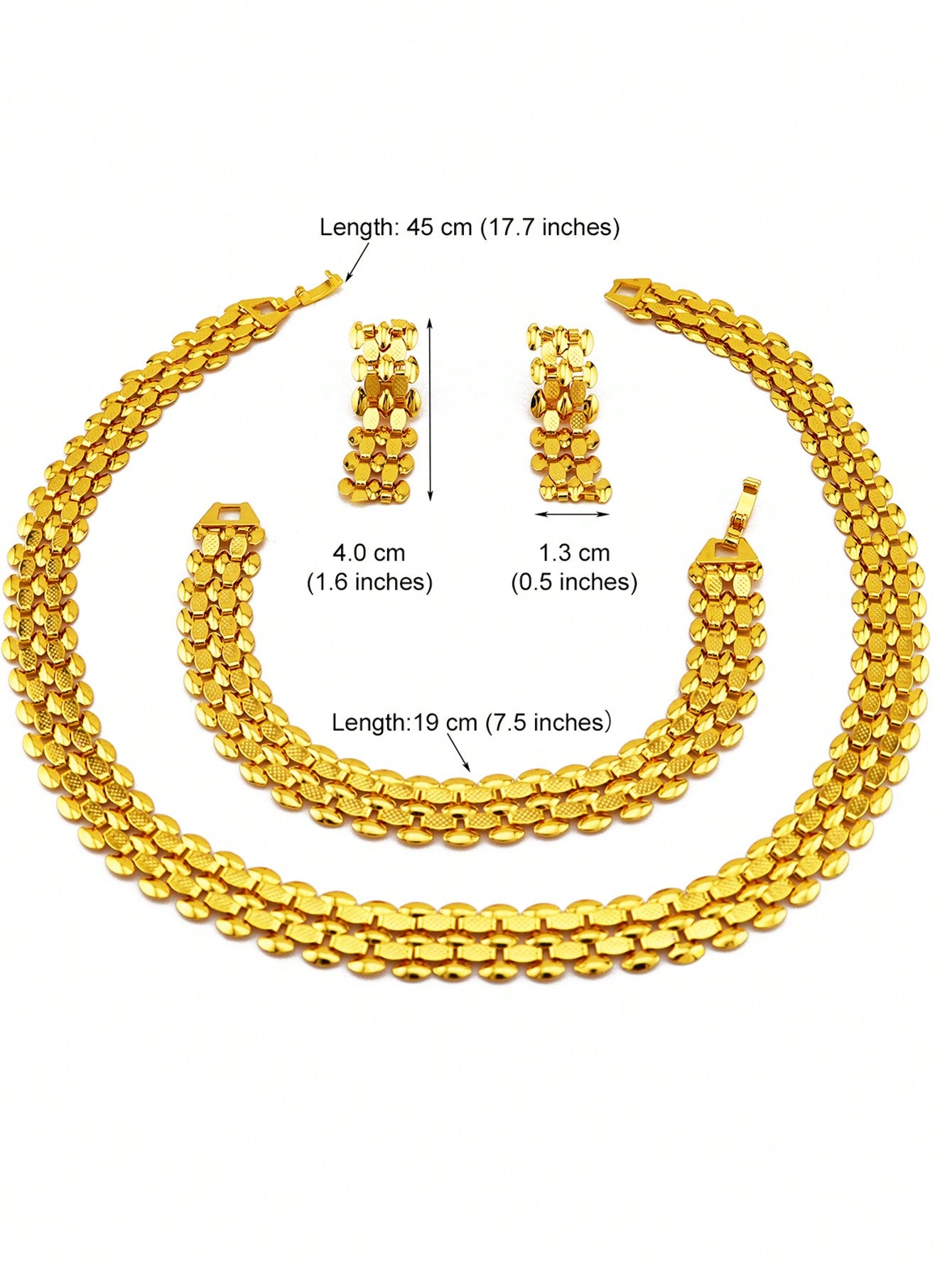 4pcs Gold Jewelry Men's And Women's Sets Metal Chain Design Earrings Necklace Hip Hop Punk Style Suitable For Women Daily Party Wear - Seen Mai