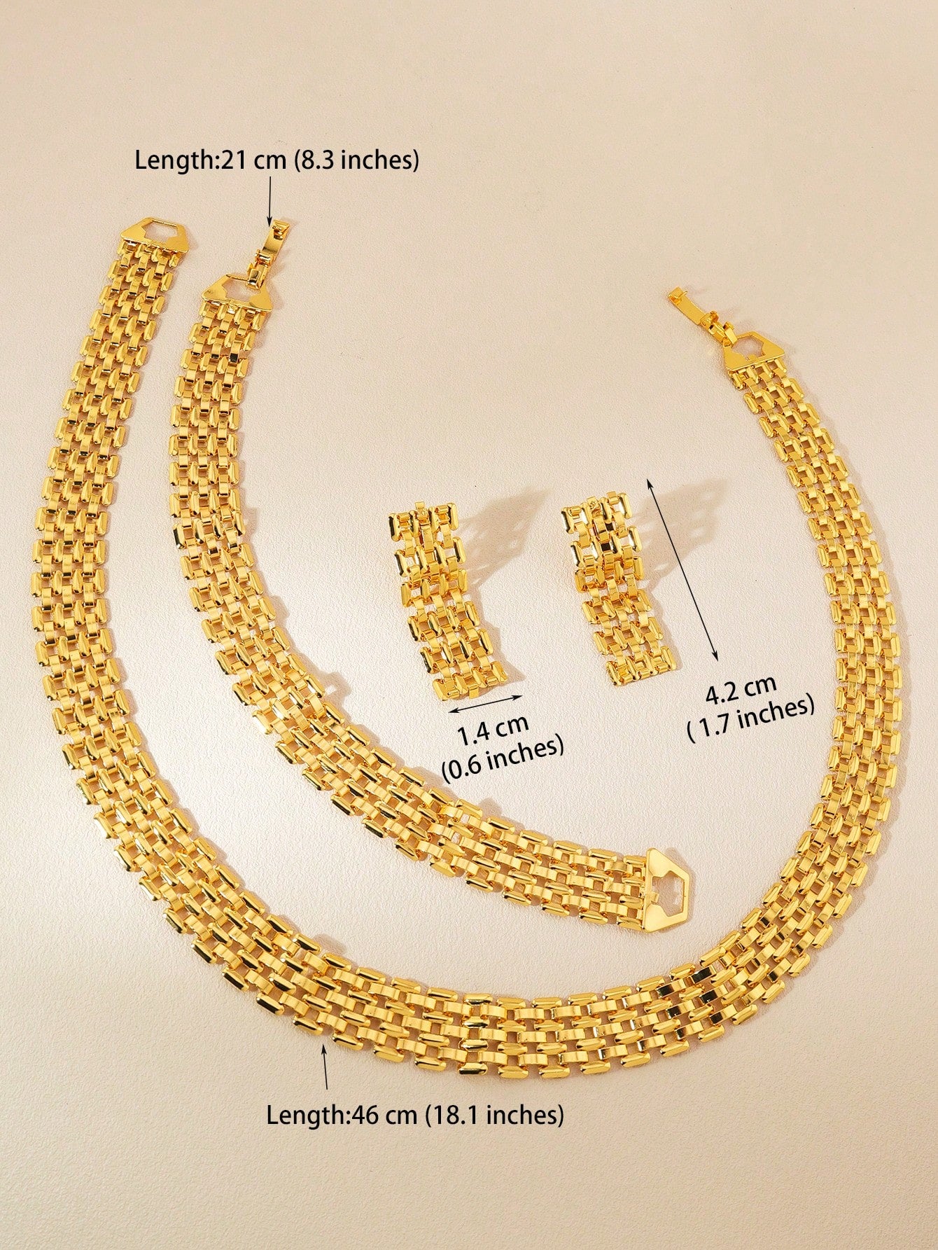 4pcs Gold Jewelry Men's And Women's Sets Metal Chain Design Earrings Necklace Hip Hop Punk Style Suitable For Women Daily Party Wear - Seen Mai