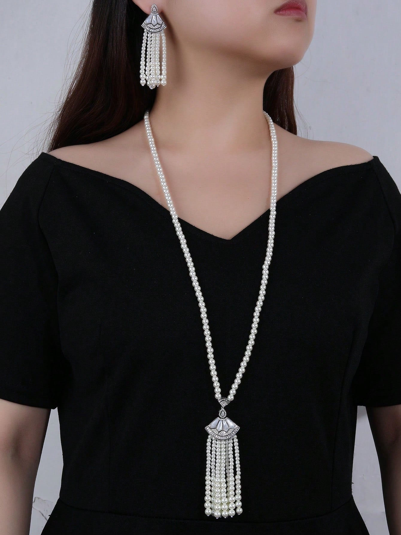 Pearl And Cubic Zirconia 2pcs/Set Jewelry Set