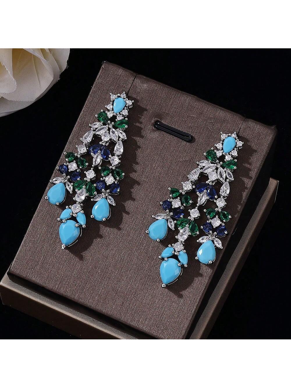 Cz American Rhinestone Bracelet Ring Earring Necklace Bridal Jewelry Sets - Seen Mai