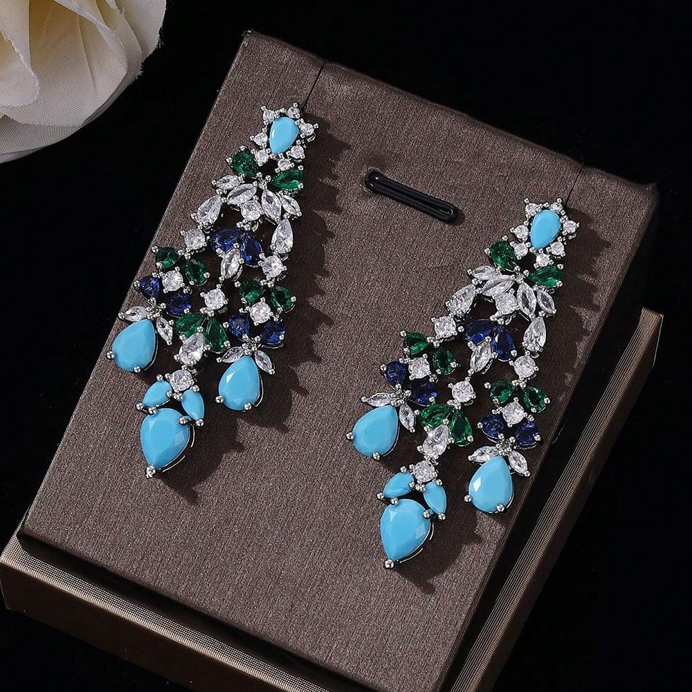 Cz American Rhinestone Bracelet Ring Earring Necklace Bridal Jewelry Sets - Seen Mai