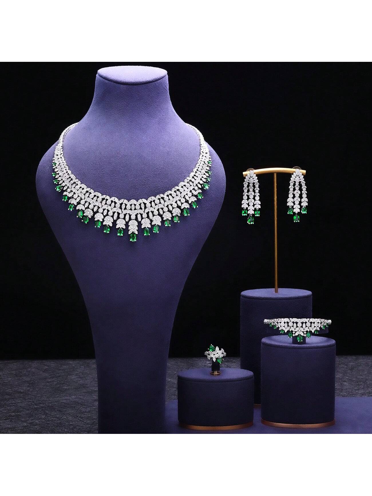 Shiny Exquisite Nigeria CZ Crystal Wedding 4pcs Dubai Bridal Zirconia Full Jewelry Sets For Women Party - Seen Mai