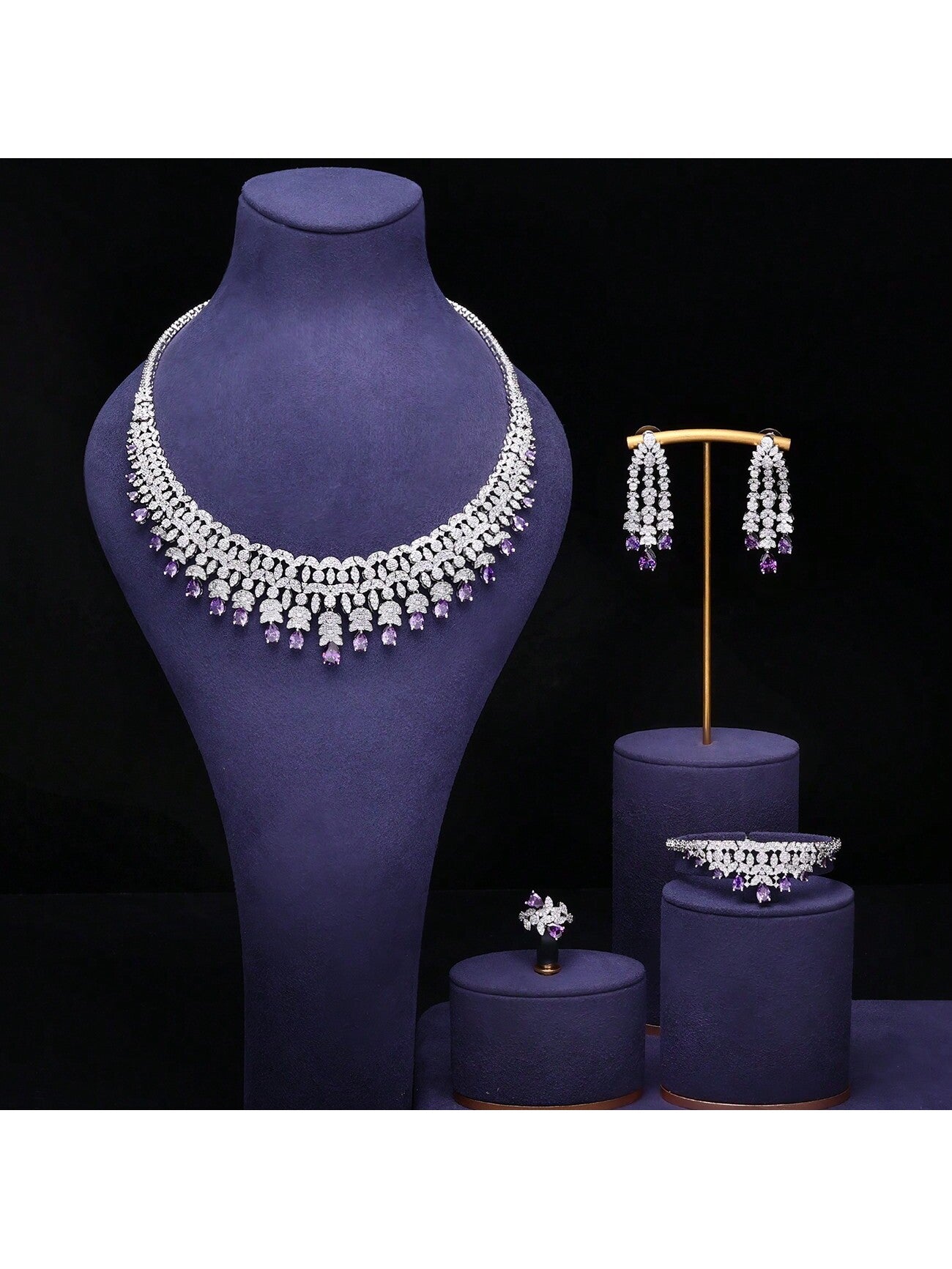 Shiny Exquisite Nigeria CZ Crystal Wedding 4pcs Dubai Bridal Zirconia Full Jewelry Sets For Women Party - Seen Mai