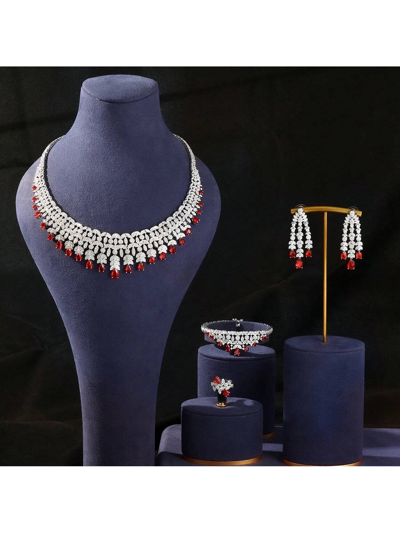 Shiny Exquisite Nigeria CZ Crystal Wedding 4pcs Dubai Bridal Zirconia Full Jewelry Sets For Women Party - Seen Mai