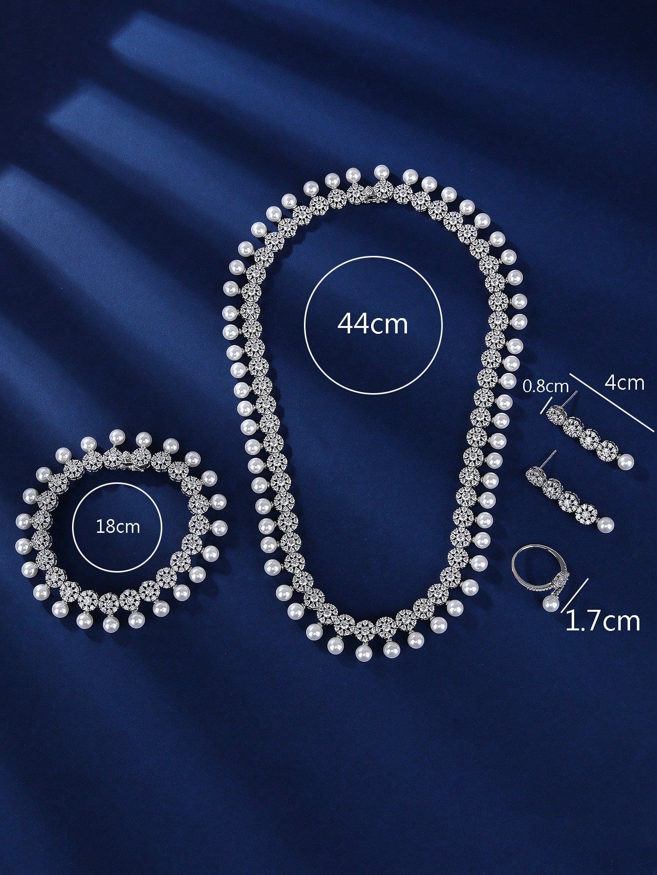 Glass Pearl & Cubic Zirconia 4pcs Jewelry Set