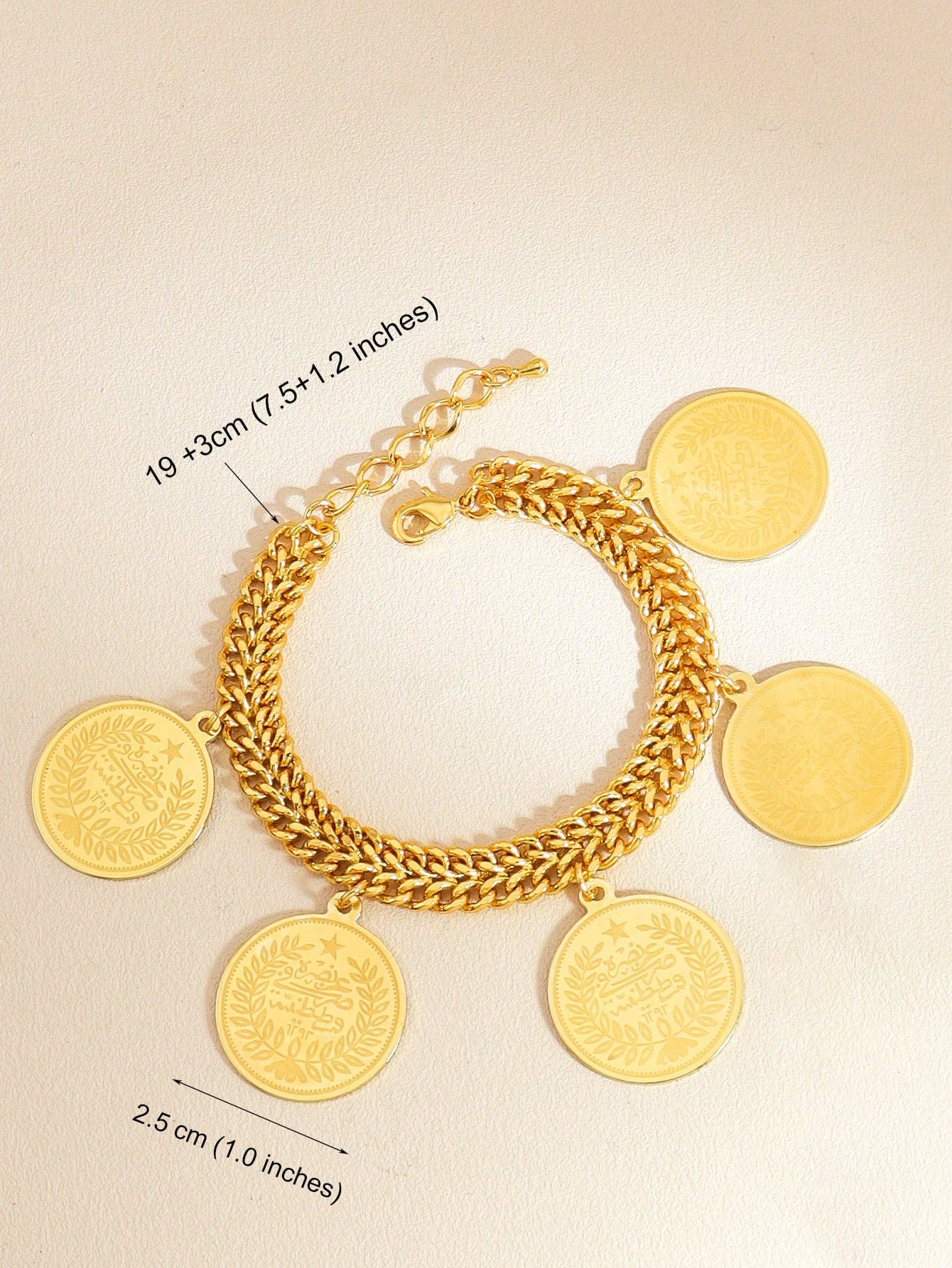 1pc Gold Coin Bracelet Double Chain Bracelet Suitable For Men And Women Daily Festival Wear - Seen Mai