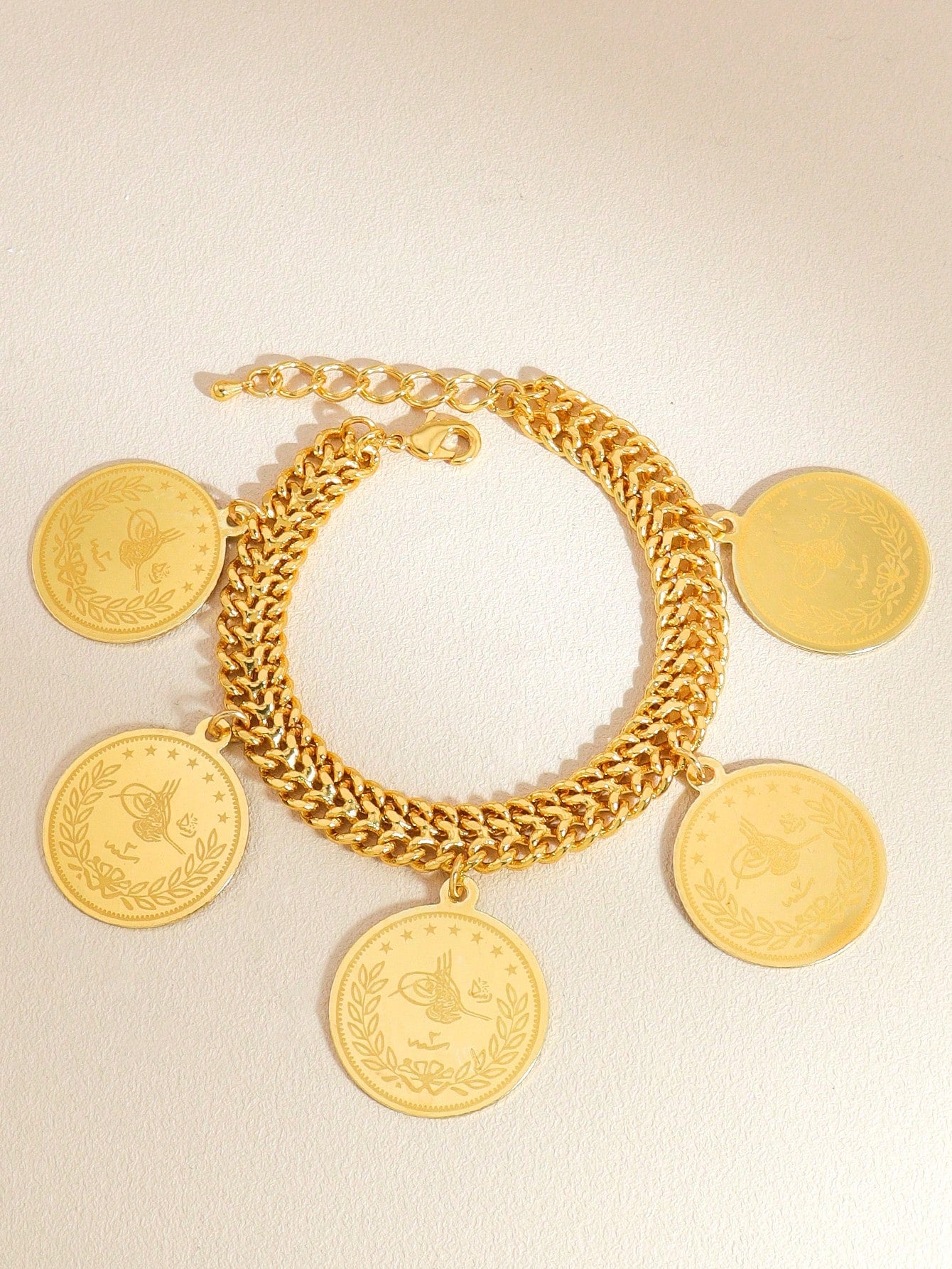 1pc Gold Coin Bracelet Double Chain Bracelet Suitable For Men And Women Daily Festival Wear - Seen Mai