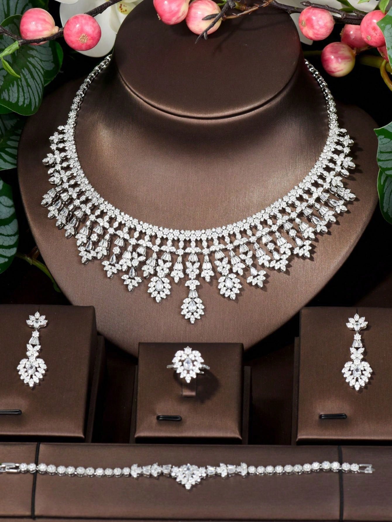 1 Set Of Elegant Cubic Zirconia Tassel Decorated Jewelry Set, Suitable For Gifting To Women As A Wedding Gift - Seen Mai