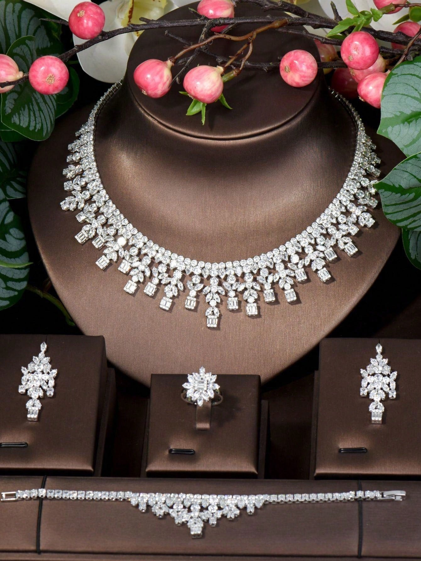 1 Set Elegant Cubic Zirconia Sunflower Decorated Jewelry Set, Suitable For Ladies Engagement & Wedding - Seen Mai