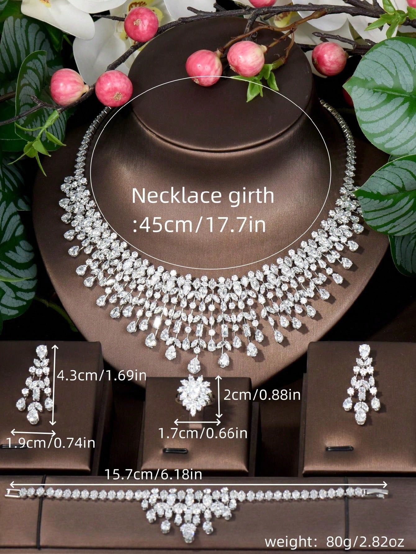 1 Set Elegant Cubic Zirconia Willow Leaf Decorated Jewelry Set Suitable For Ladies To Wear On Dates - Seen Mai