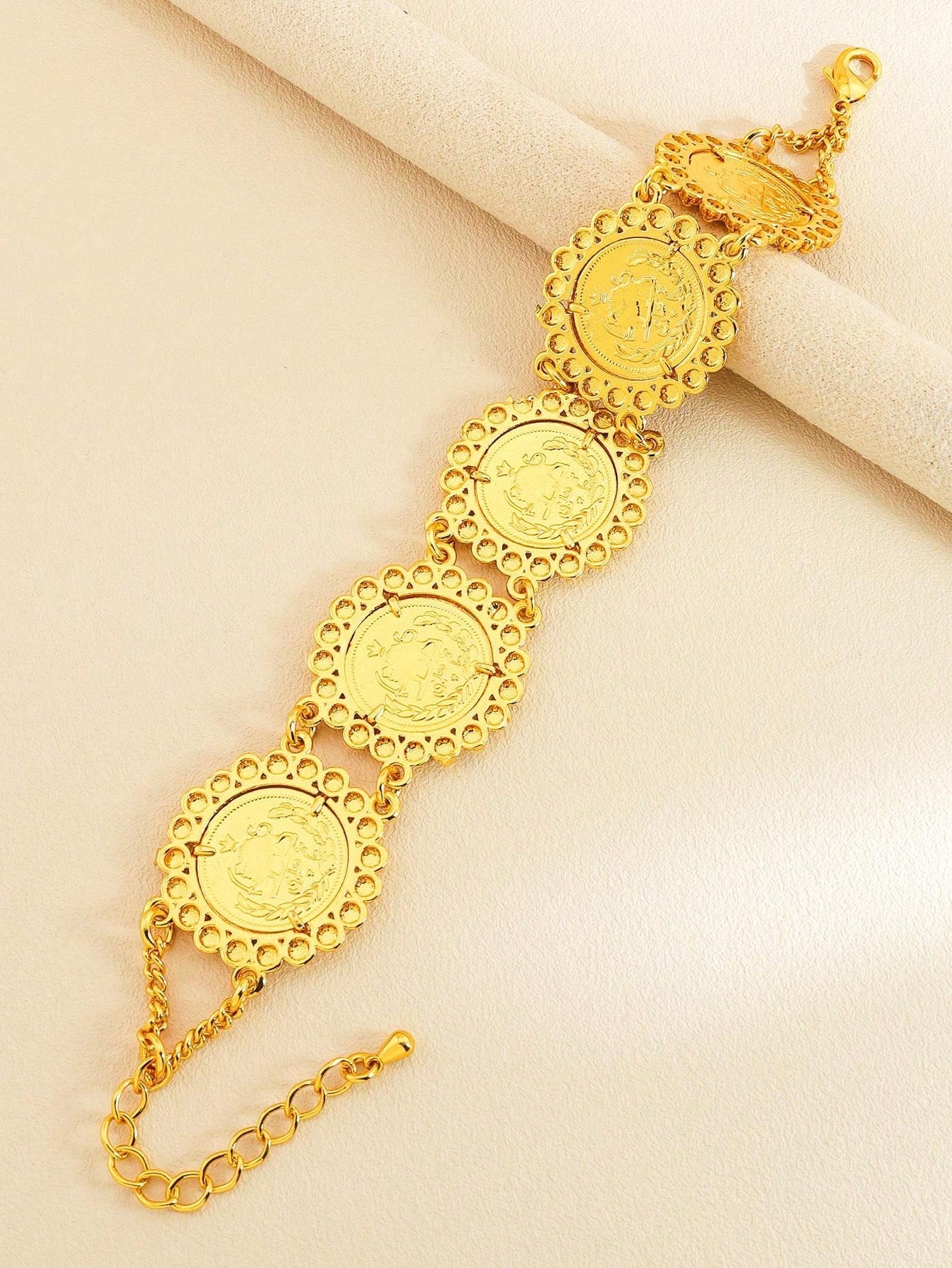 1pc Vintage Gold Coin Bracelet Bohemian Copper Jewelry Suitable For Women's Daily Holiday Dates Wear - Seen Mai