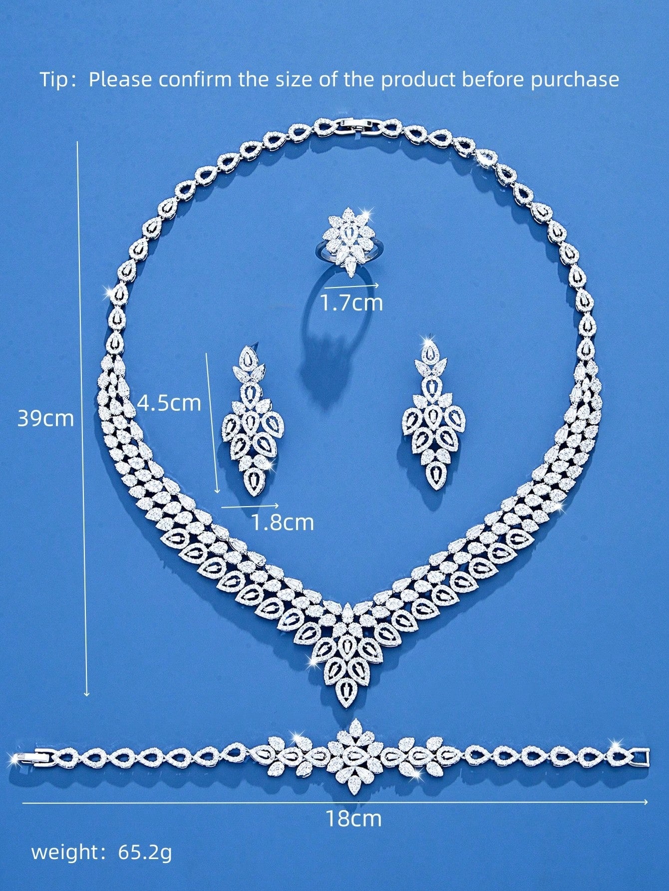 seen JEWELRY 5pcs Artificial Cubic Zirconia Inlaid White Gold Plated Necklace Bracelet Earrings Open Ring Jewelry Set - Seen Mai