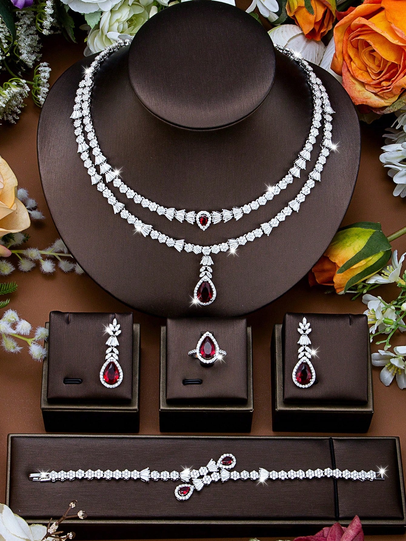 seen JEWELRY 5pcs Mother's Day Artificial Zirconia Inlaid White Gold Plated Luxury Jewelry Set - Seen Mai