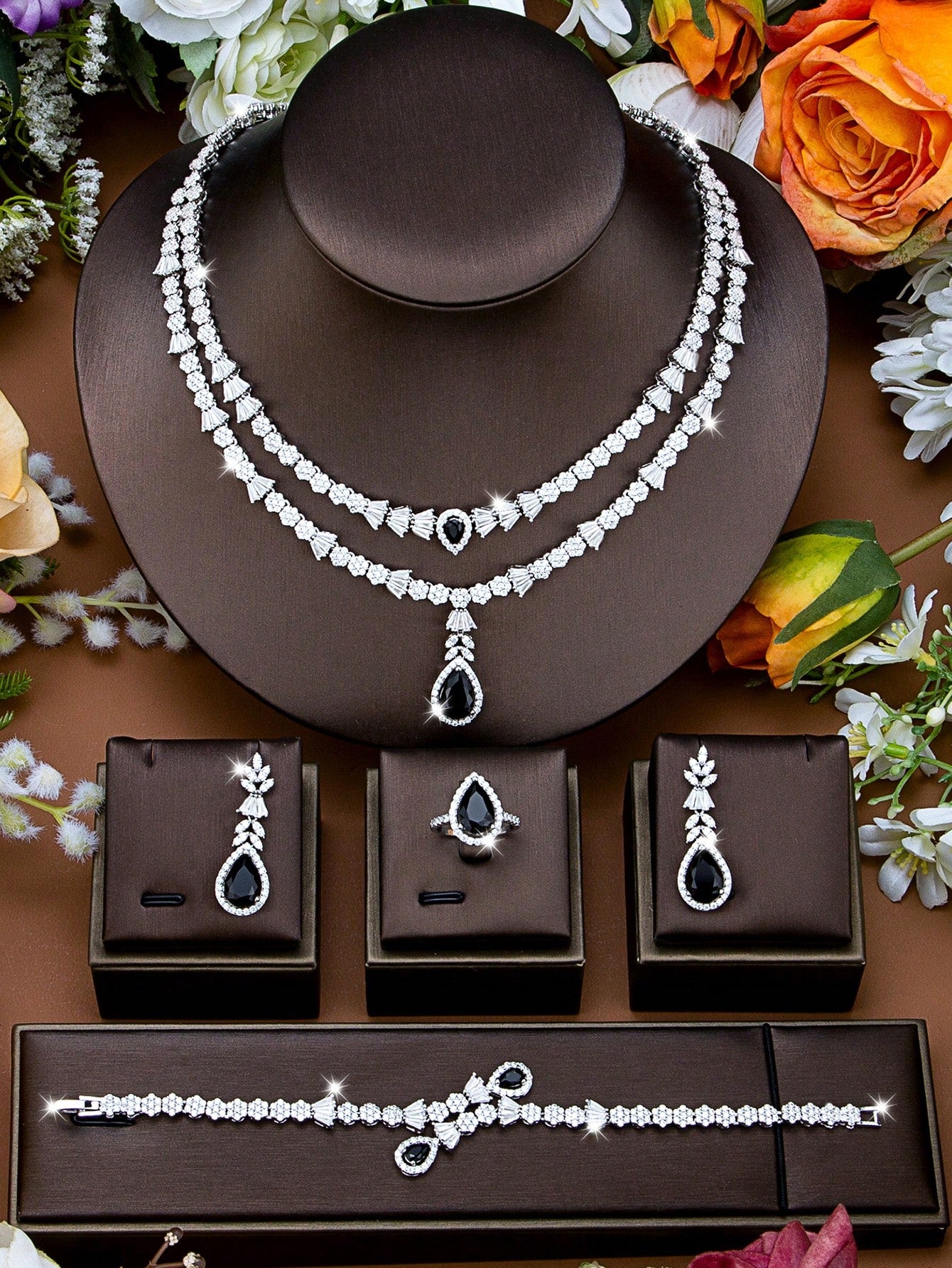 seen JEWELRY 5pcs Mother's Day Artificial Zirconia Inlaid White Gold Plated Luxury Jewelry Set - Seen Mai