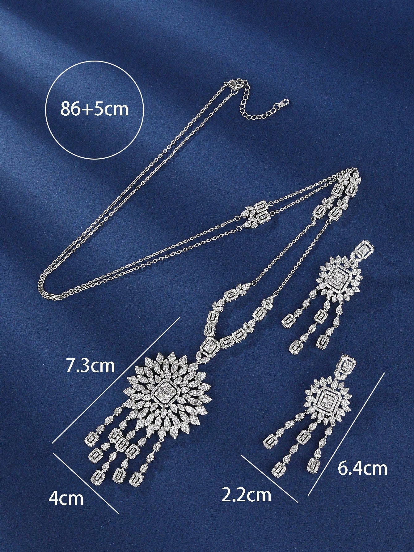 Luxury Cubic Zirconia Embellished Long Necklace And Earrings Set