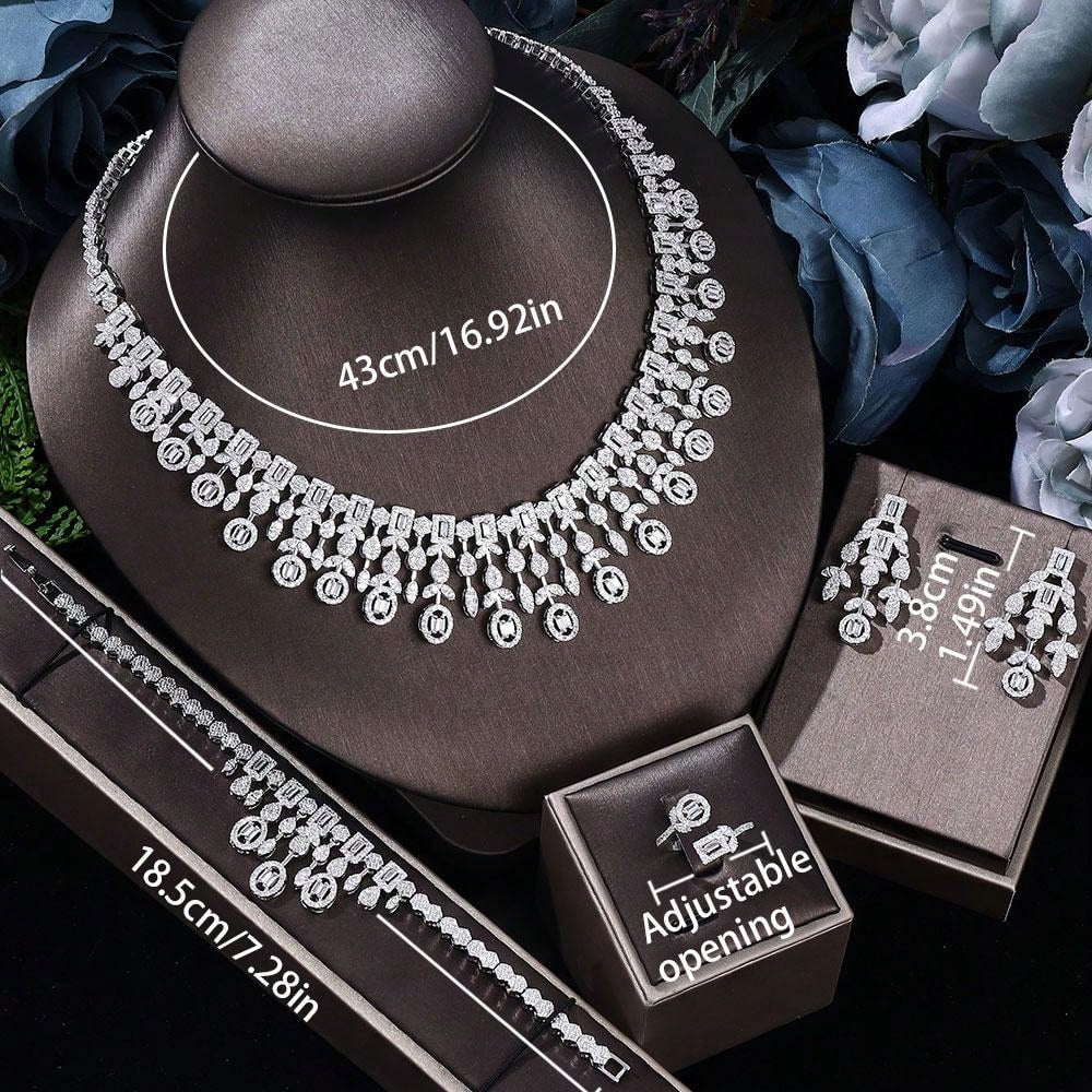 2024 New Dubai Nigeria Africa 4-Piece Set Women's Cubic Zirconia Jewelry Set Bridal Wedding Party Luxury CZ Crystal Jewelry Set - Seen Mai