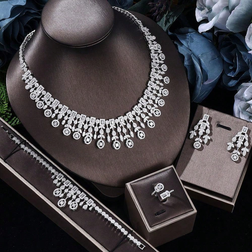 2024 New Dubai Nigeria Africa 4-Piece Set Women's Cubic Zirconia Jewelry Set Bridal Wedding Party Luxury CZ Crystal Jewelry Set - Seen Mai