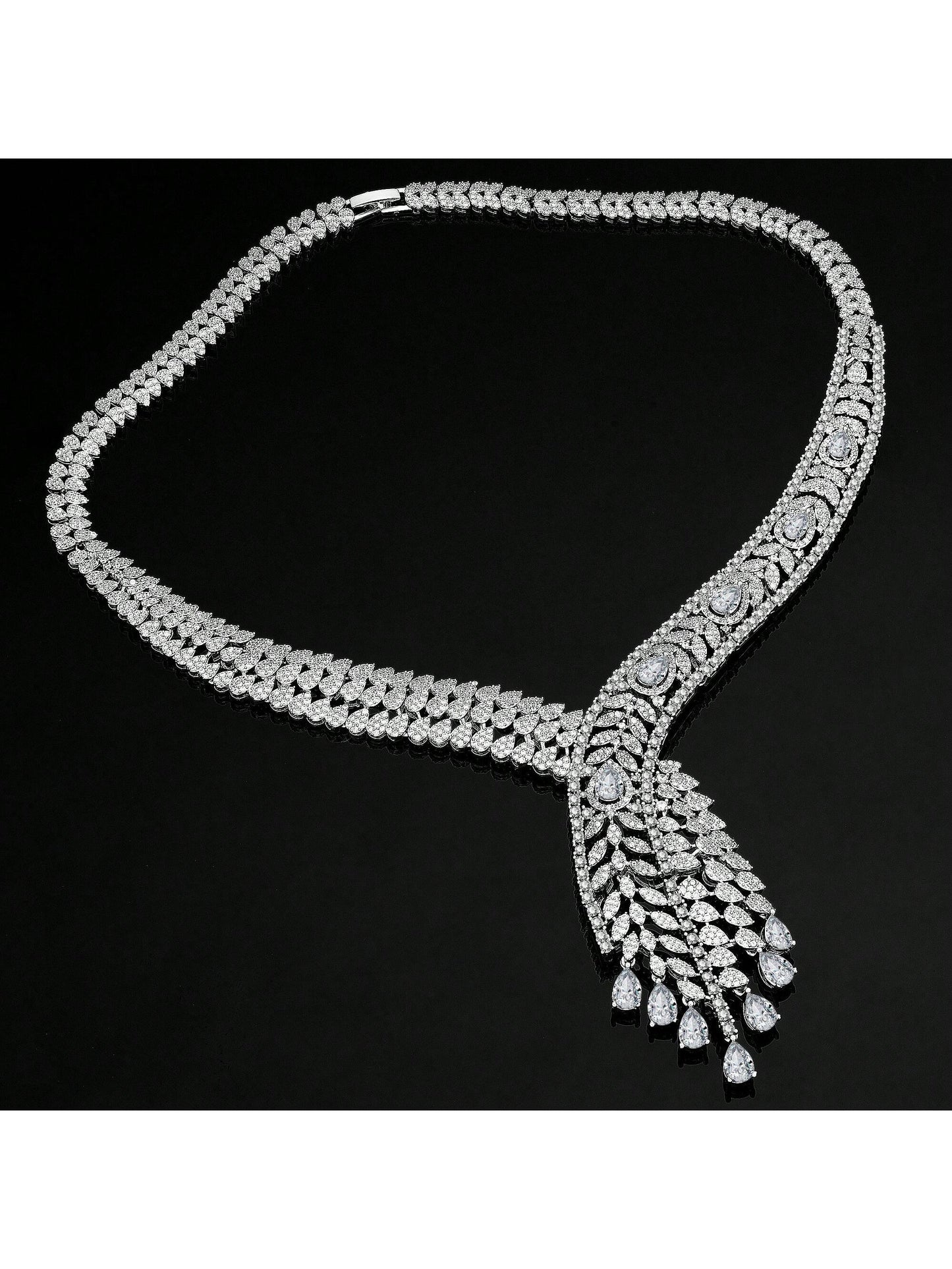 Super Luxury Cubic Zirconia Dubai Bridal 4 PCS Jewelry Set Wedding Accessories Double Layers Necklace Bracelet - Seen Mai