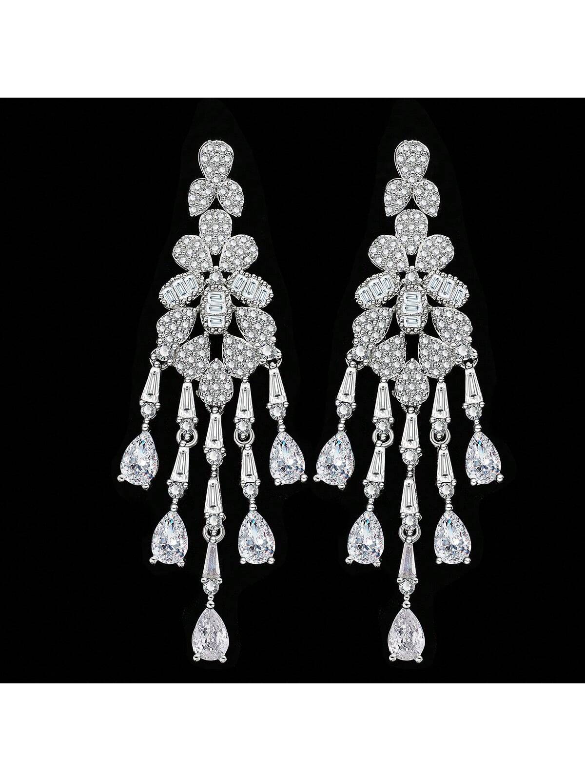 Necklace Bracelet Ring Cubic Zirconia Jewelry Set High Quality Tassel Drops Dubai Nigeria Wedding Party Bride Jewelry - Seen Mai