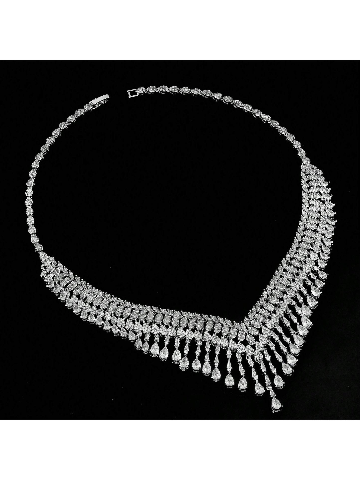 Necklace Bracelet Ring Cubic Zirconia Jewelry Set High Quality Tassel Drops Dubai Nigeria Wedding Party Bride Jewelry - Seen Mai