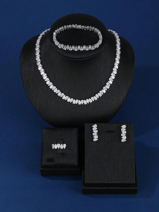 4pcs/Set Luxury European And American Style Jewelry Set With Multiple Cubic Zirconia Stones