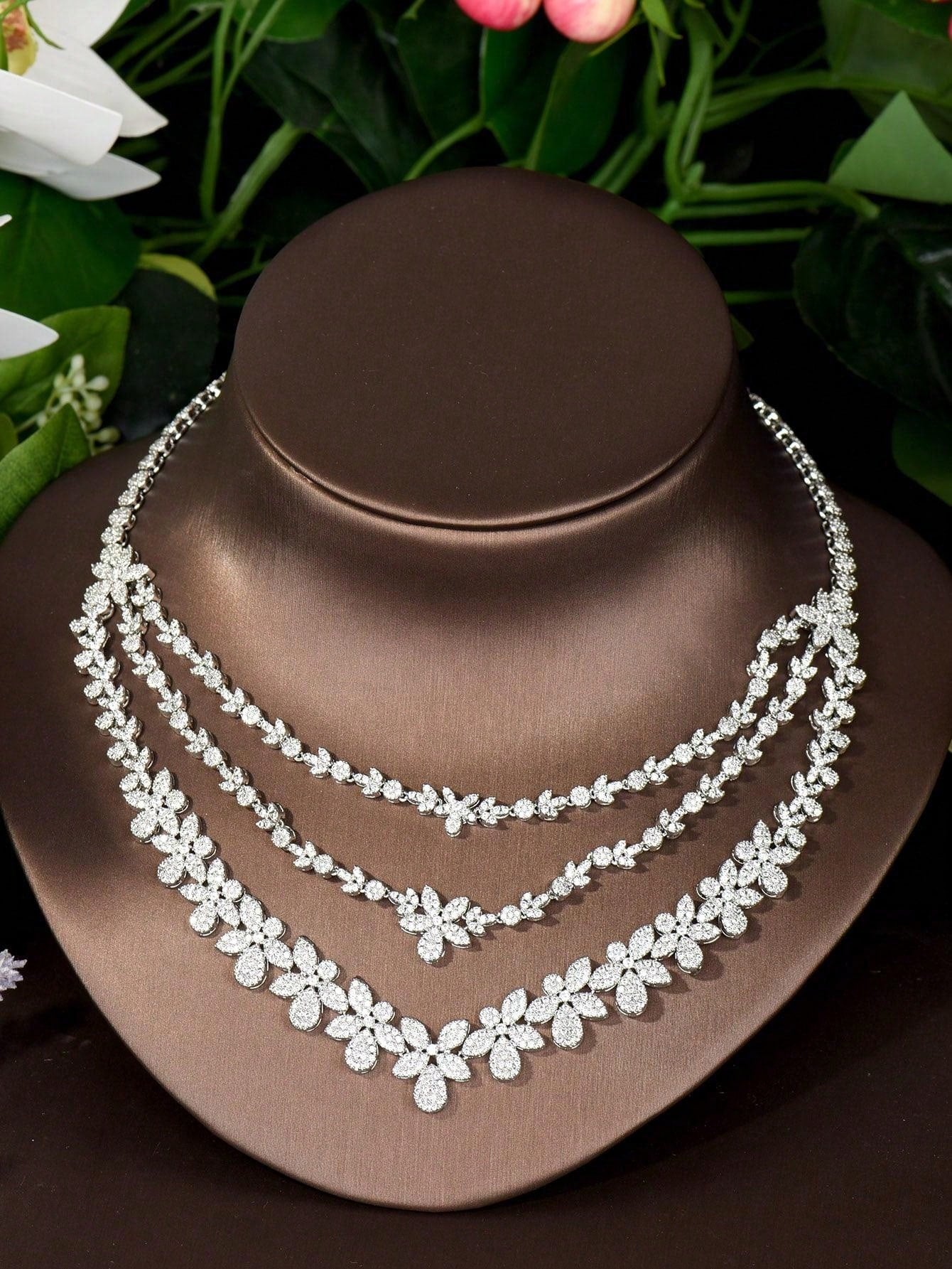 1 Set Lovely Cubic Zirconia Flower Decorated Jewelry Set Suitable For Women Party - Seen Mai