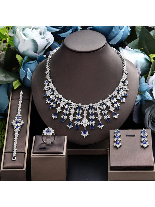 High Quality American Diamond Crystal Bridal Wedding Dubai Jewelry Sets - Seen Mai