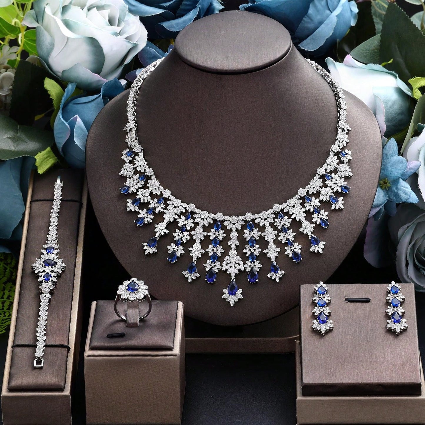 High Quality American Diamond Crystal Bridal Wedding Dubai Jewelry Sets - Seen Mai