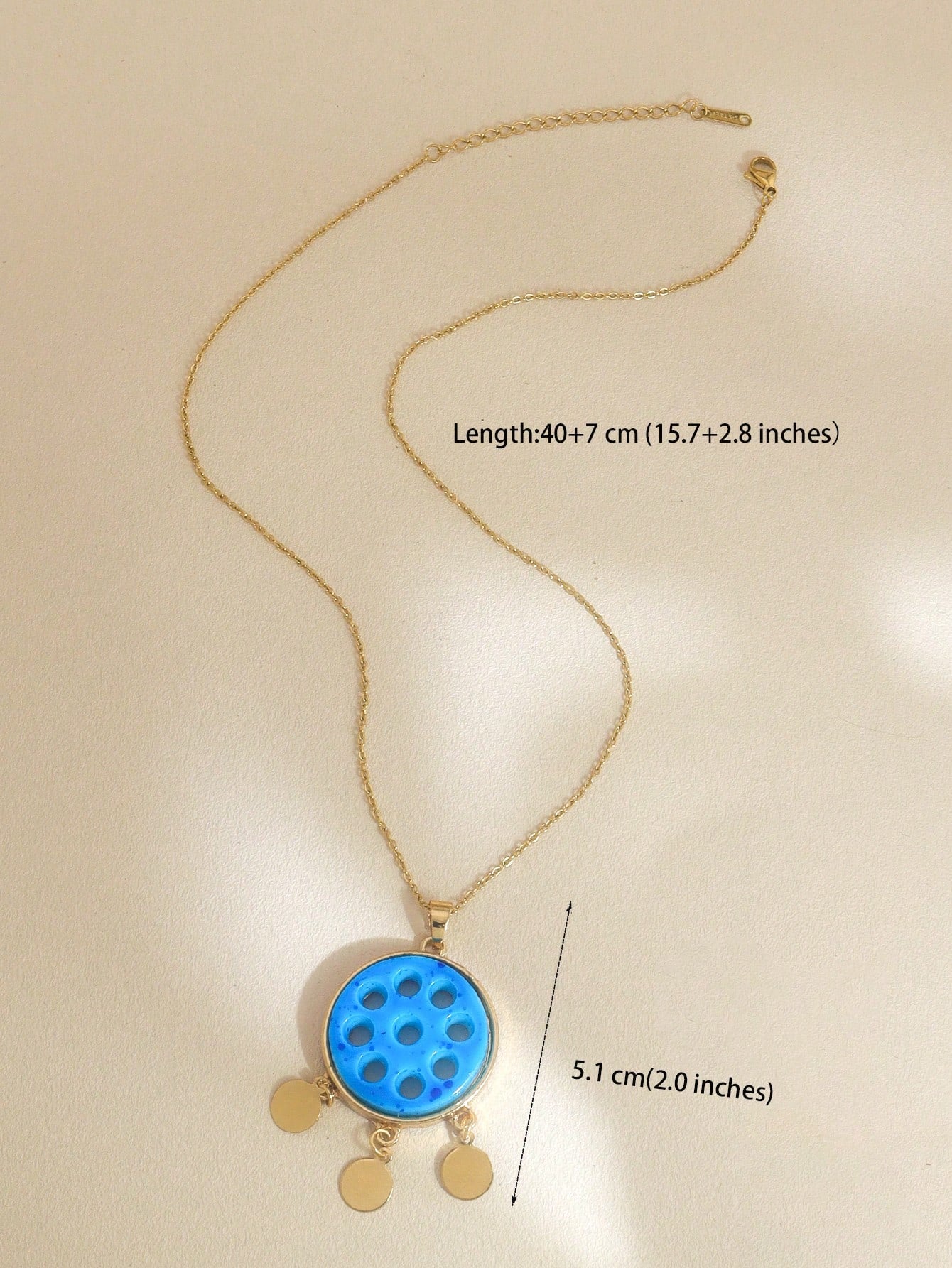 1pc Lovely Bule Round Hole Jewelry Pendant With Tassel Necklace Suitable For Girls And Women Daily Wear Holiday Gifts - Seen Mai