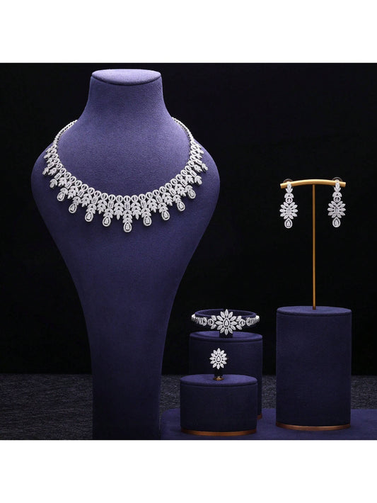 Trendy Popular 4 PCS Women Fashion Jewelry Set For Wedding Party Cubic Zirconia High Quality Gift Beautiful Bridal Jewellery - Seen Mai