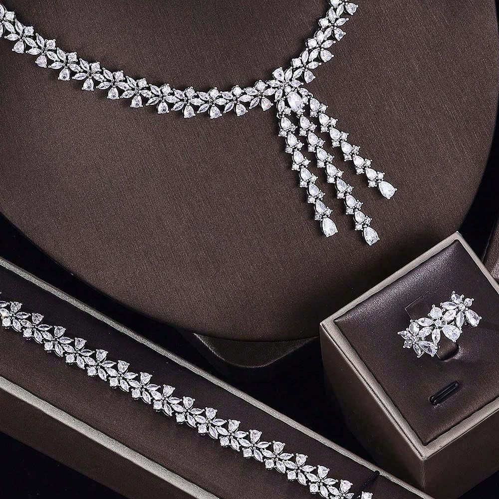 Luxury 4PCS Bridal Jewelry Sets Full Big Statement For Women Wedding Cubic Cubic Zirconia CZ African Dubai Wedding Dresses Accessories - Seen Mai