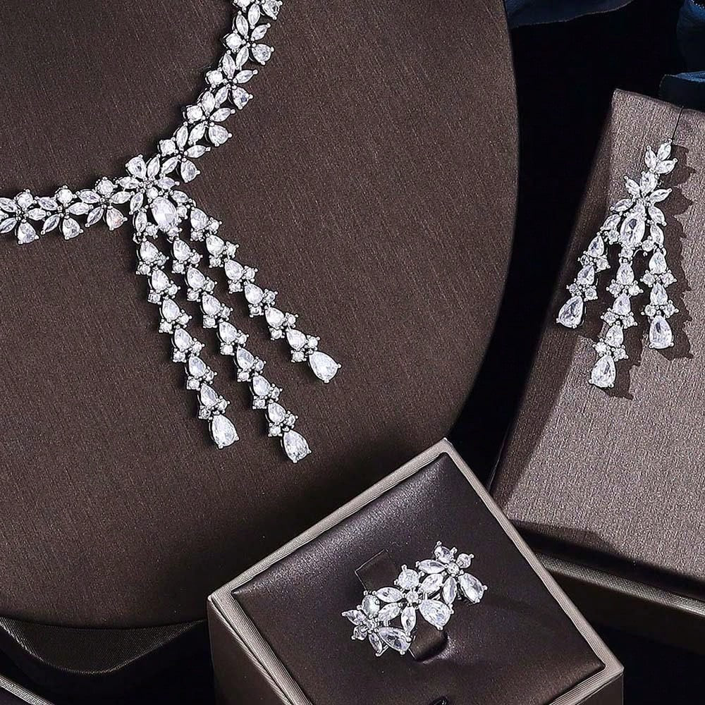 Luxury 4PCS Bridal Jewelry Sets Full Big Statement For Women Wedding Cubic Cubic Zirconia CZ African Dubai Wedding Dresses Accessories - Seen Mai