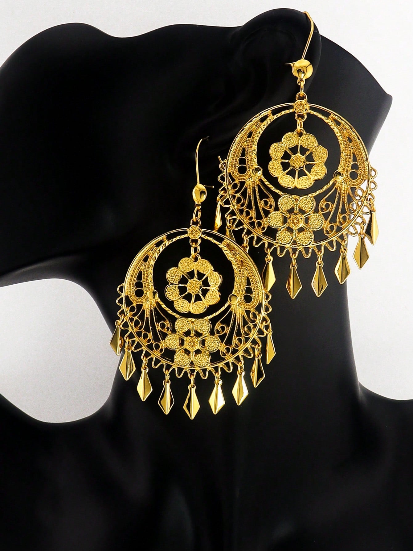 1pc Fashion Hoop Earrings Flower Style Leaves Tassel Earrings Gold Earrings For Women's Daily Dance - Seen Mai