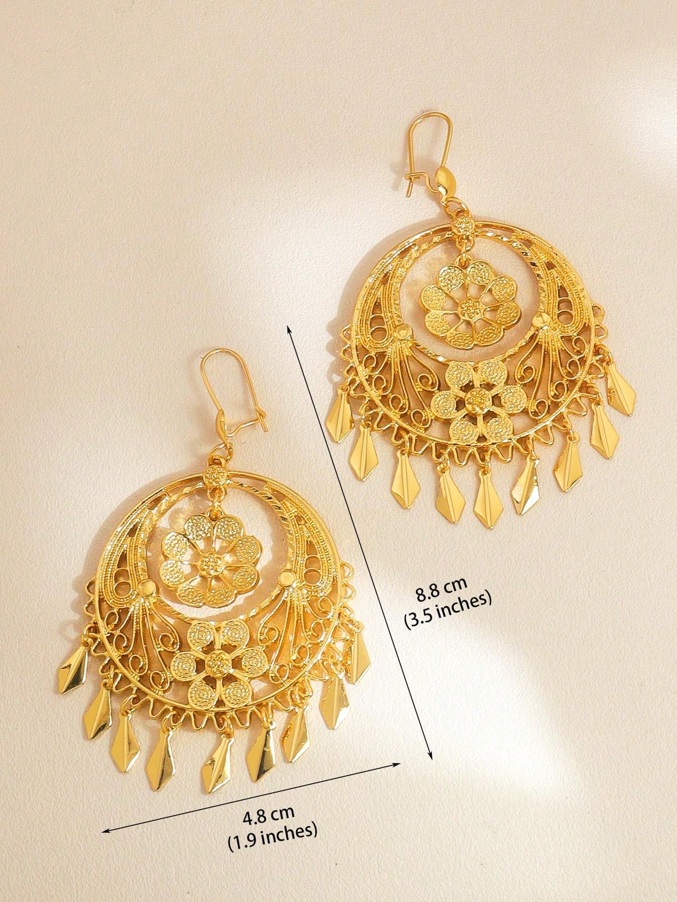 1pc Fashion Hoop Earrings Flower Style Leaves Tassel Earrings Gold Earrings For Women's Daily Dance - Seen Mai