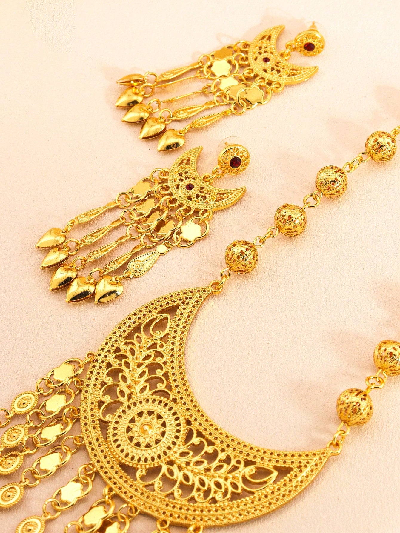 3pcs/Set Vintage Luxury Crescent Moon Earrings And Necklace Set With Gold Coin Fringe Jewelry For Women Weddings And Party Occasion