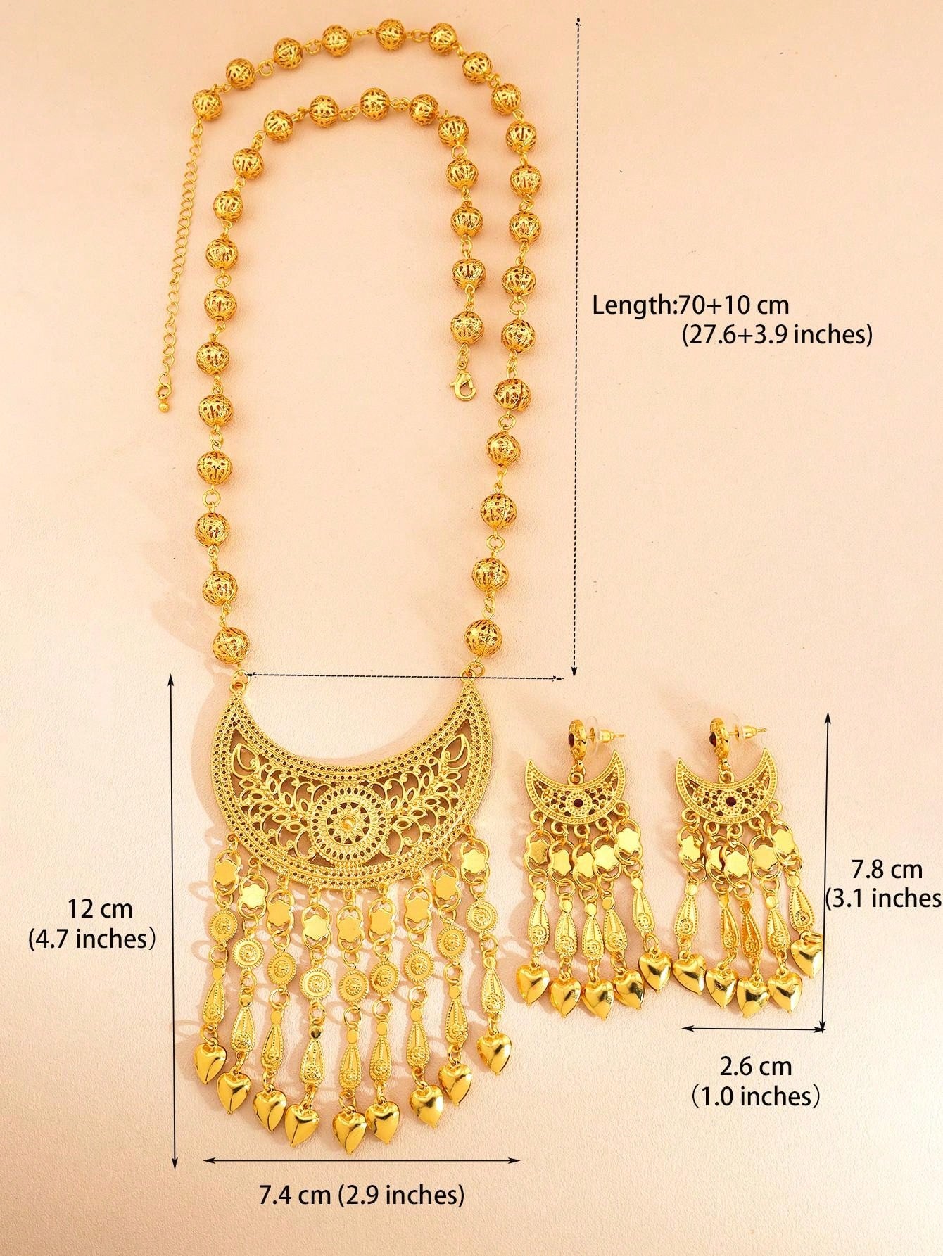 3pcs/Set Vintage Luxury Crescent Moon Earrings And Necklace Set With Gold Coin Fringe Jewelry For Women Weddings And Party Occasion