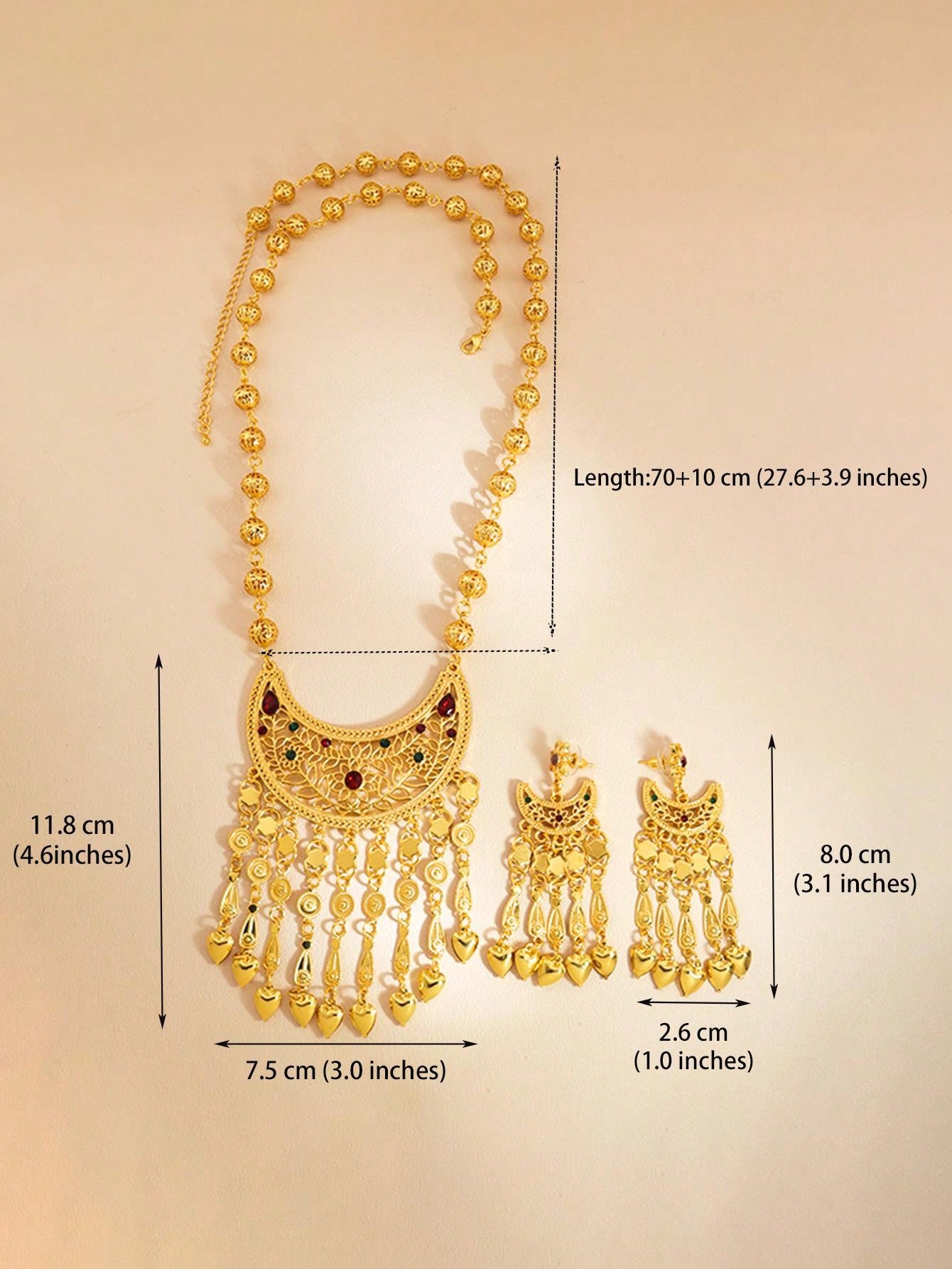 3pcs/Set Vintage Luxury Crescent Moon Earrings And Necklace Set With Gold Coin Fringe Jewelry For Women Weddings And Party Occasion