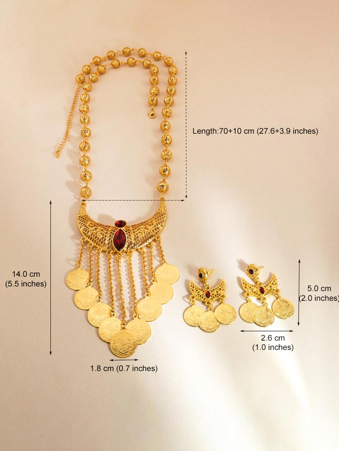 3pcs/Set Vintage Luxury Crescent Moon Earrings And Necklace Set With Gold Coin Fringe Jewelry For Women Weddings And Party Occasion