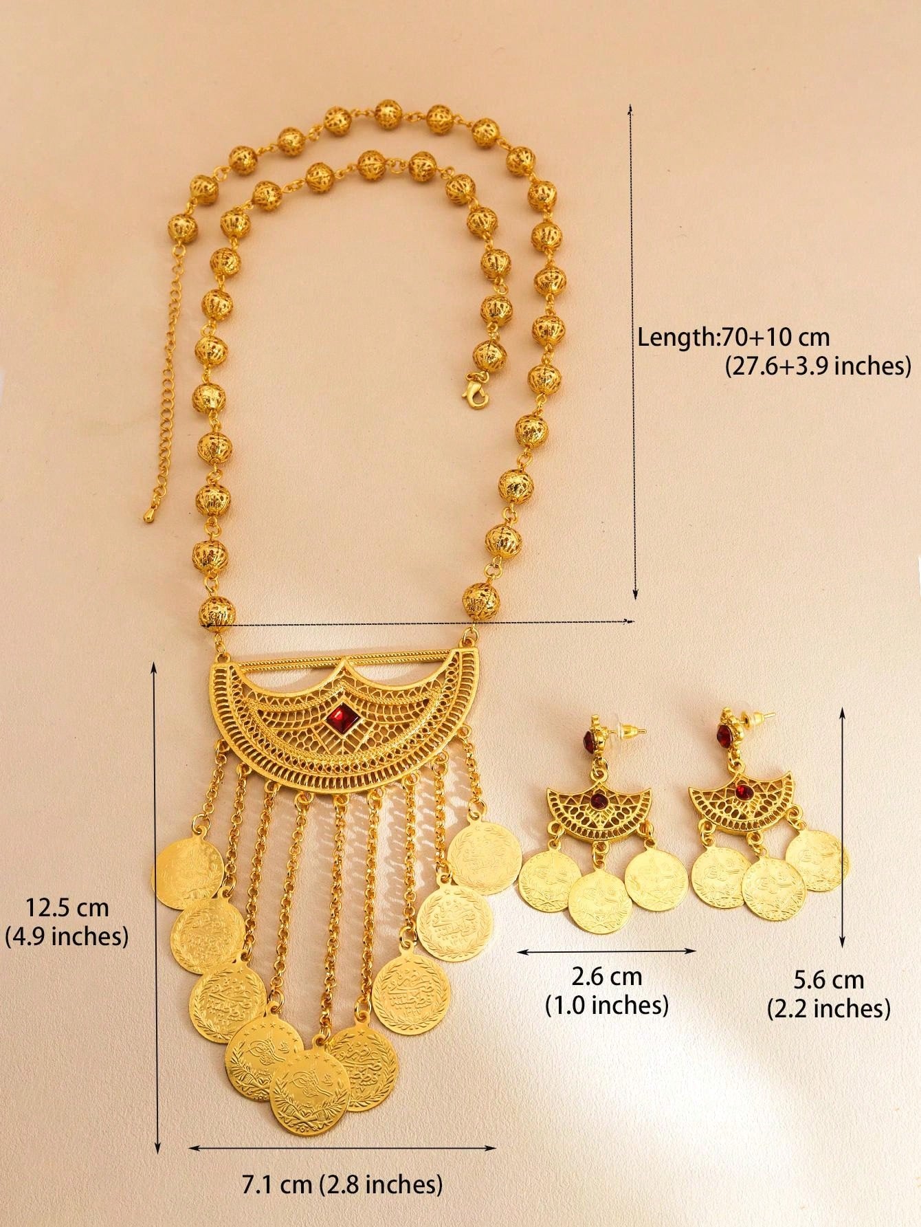 3pcs/Set Vintage Luxury Crescent Moon Earrings And Necklace Set With Gold Coin Fringe Jewelry For Women Weddings And Party Occasion