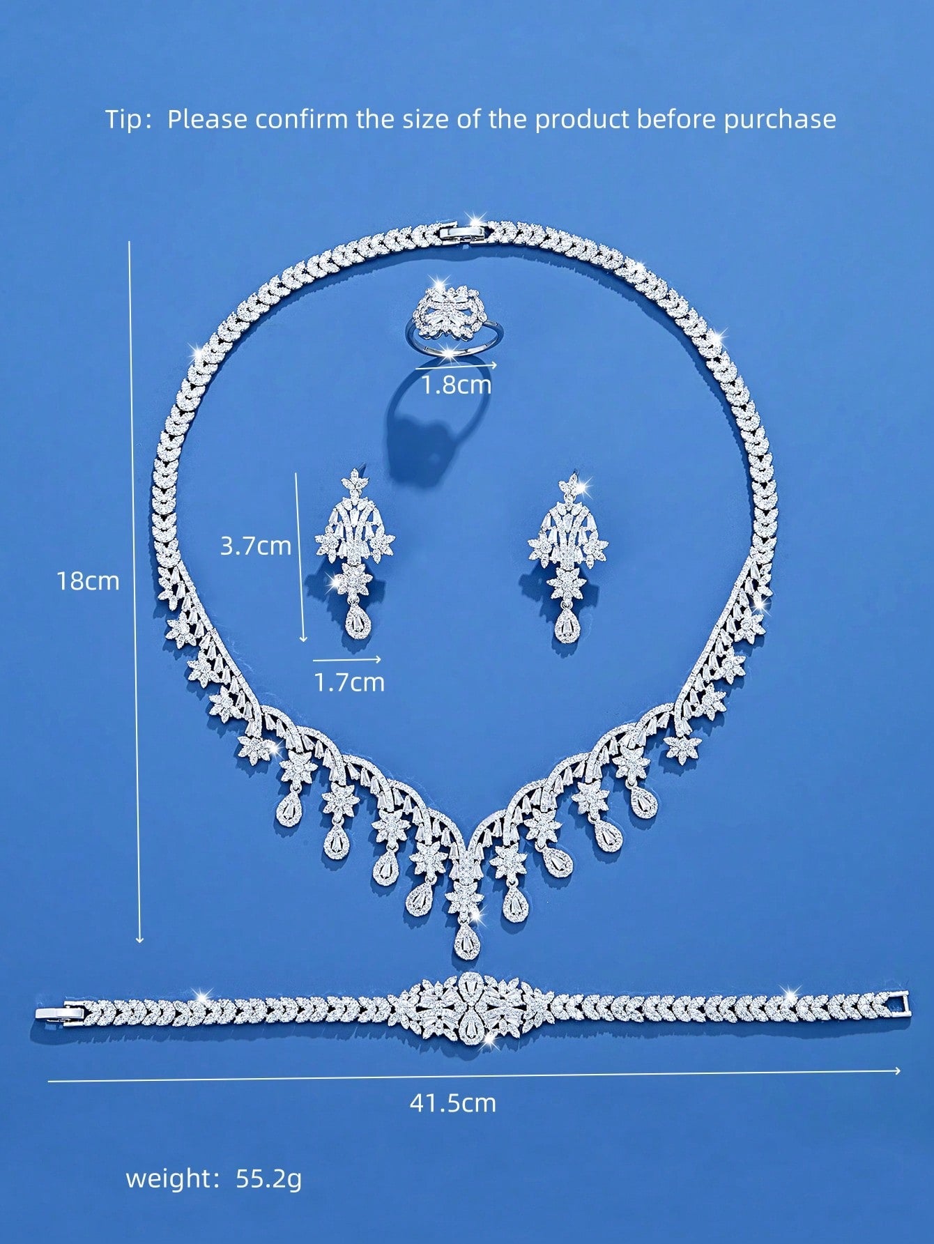 seen JEWELRY 5pcs Artificial Zirconia White Gold-Plated Luxury Jewelry Set Including Necklace - Seen Mai