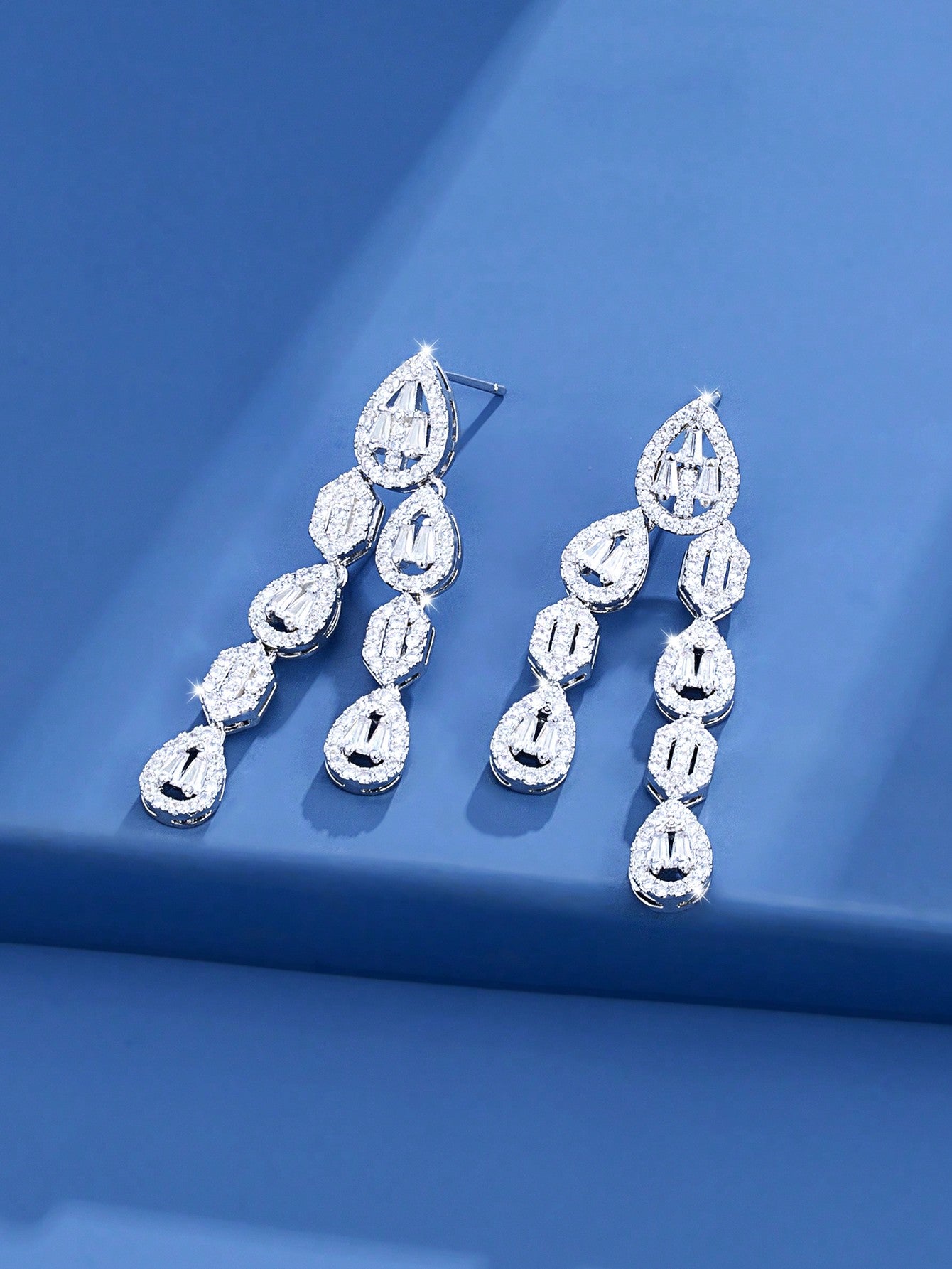 seen JEWELRY 1pair Mother's Day Luxury White Gold Plated Artificial Cubic Zirconia Pendant Earrings Set For Women - Seen Mai