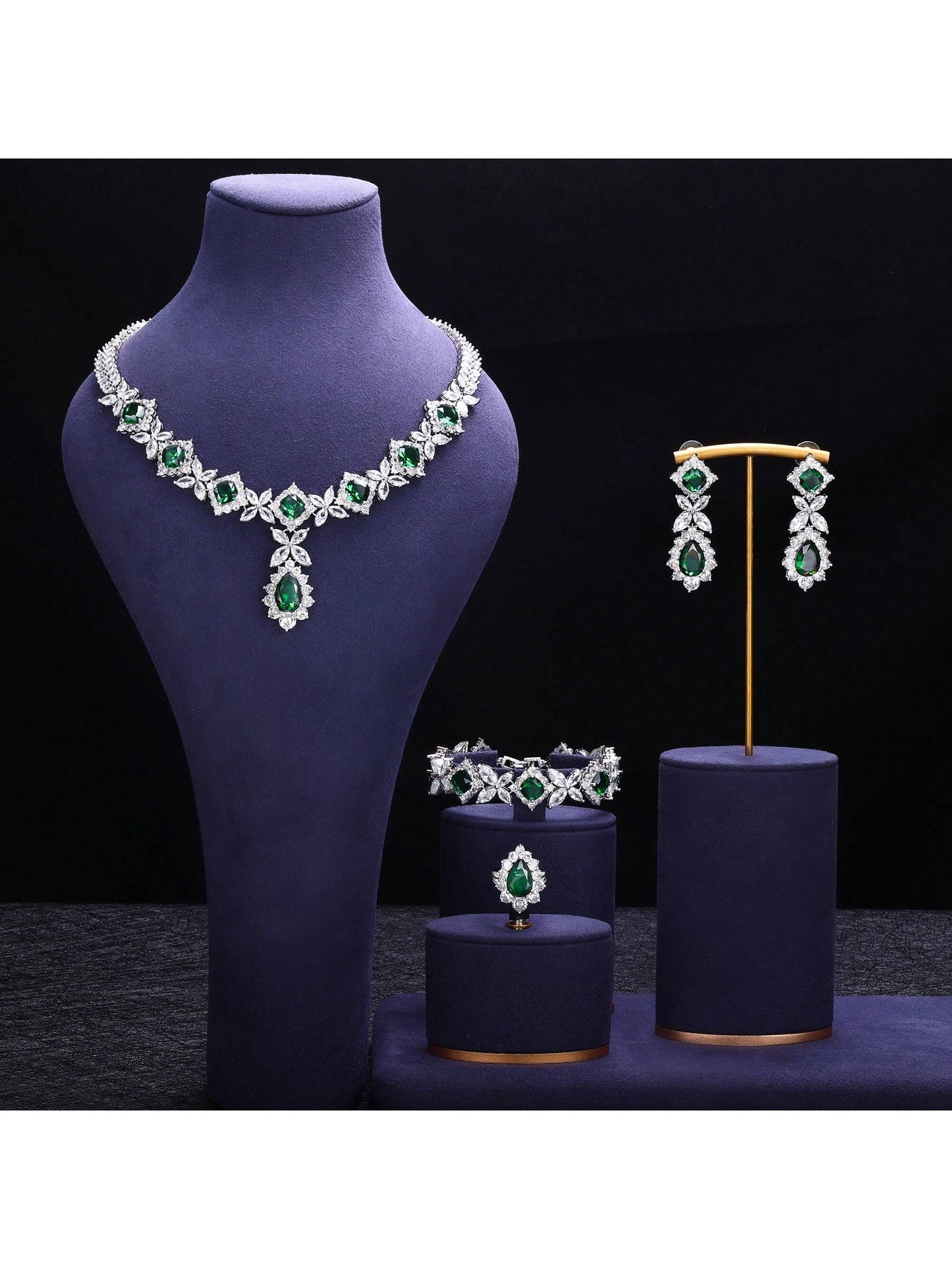 New 4-Piece Suit Cubic Zirconia Bride Jewelry Set Women's Party - Seen Mai