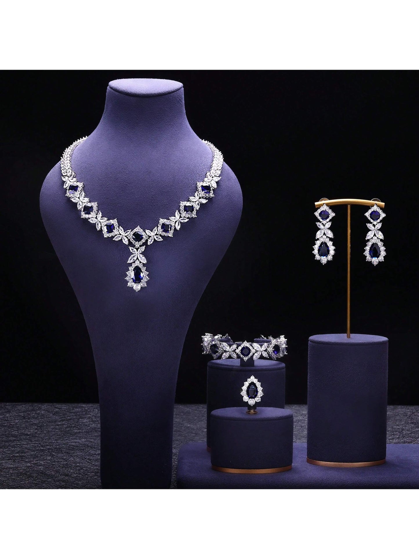 New 4-Piece Suit Cubic Zirconia Bride Jewelry Set Women's Party - Seen Mai