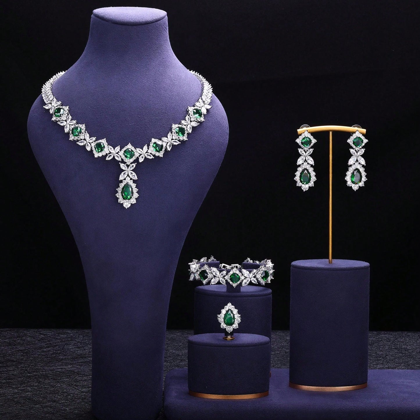 New 4-Piece Suit Cubic Zirconia Bride Jewelry Set Women's Party - Seen Mai