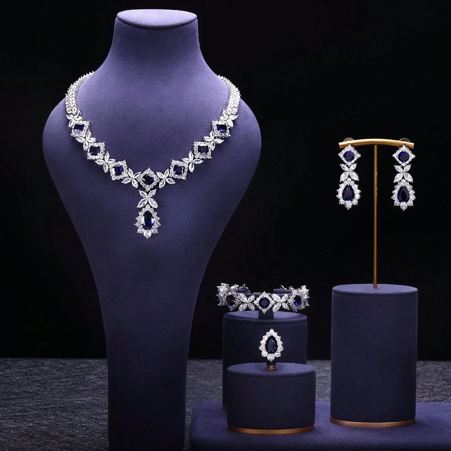 New 4-Piece Suit Cubic Zirconia Bride Jewelry Set Women's Party - Seen Mai