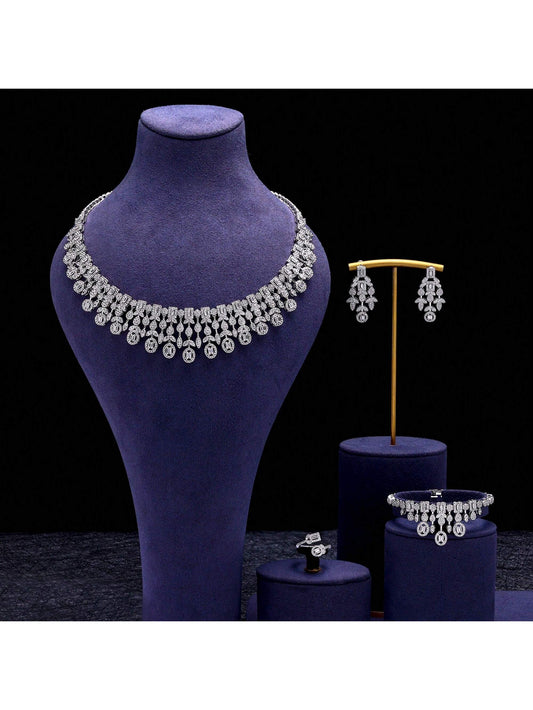 2024 New Dubai Nigeria Africa 4-Piece Set Women's Cubic Zirconia Jewelry Set Bridal Wedding Party Luxury CZ Crystal Jewelry Set - Seen Mai