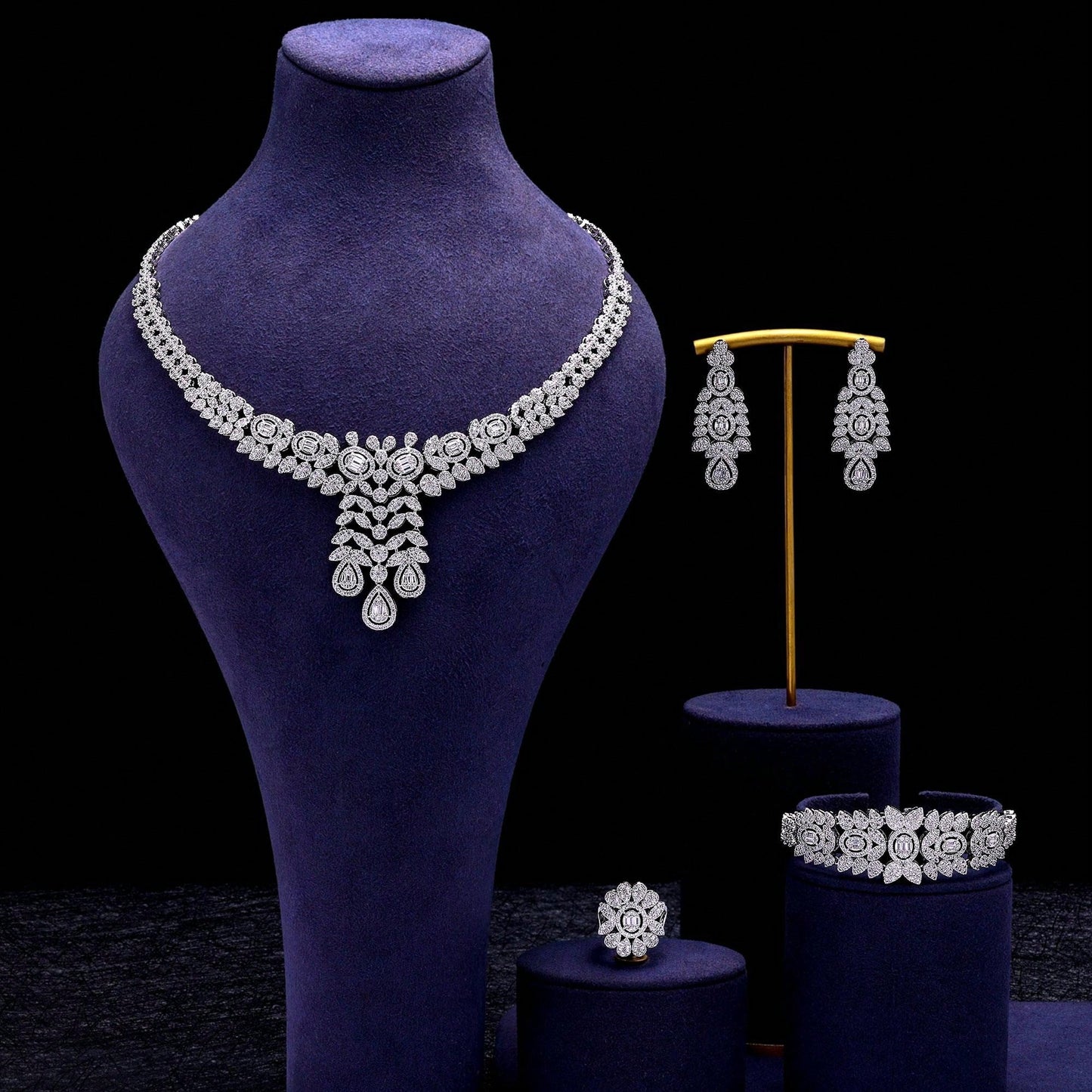 Luxury Cubic Zirconia Necklace Earring Set  Bridal Jewelry Set For Women Fashion Wedding Jewelry Sets - Seen Mai