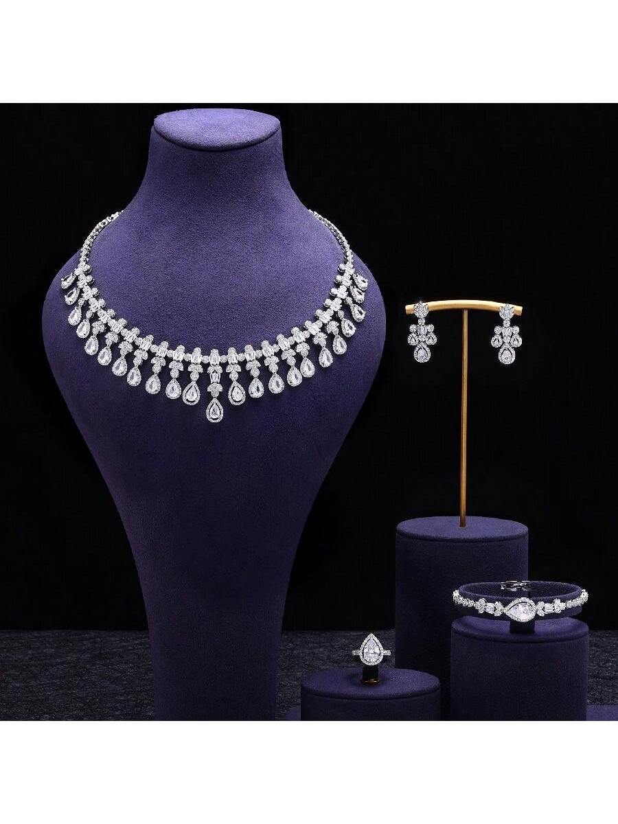 Dubai Nigeria 5A Cubic Zirconia 4PCS Jewelry Set For Women Wedding Party Luxury Crystal Jewelry Accessories Gift - Seen Mai