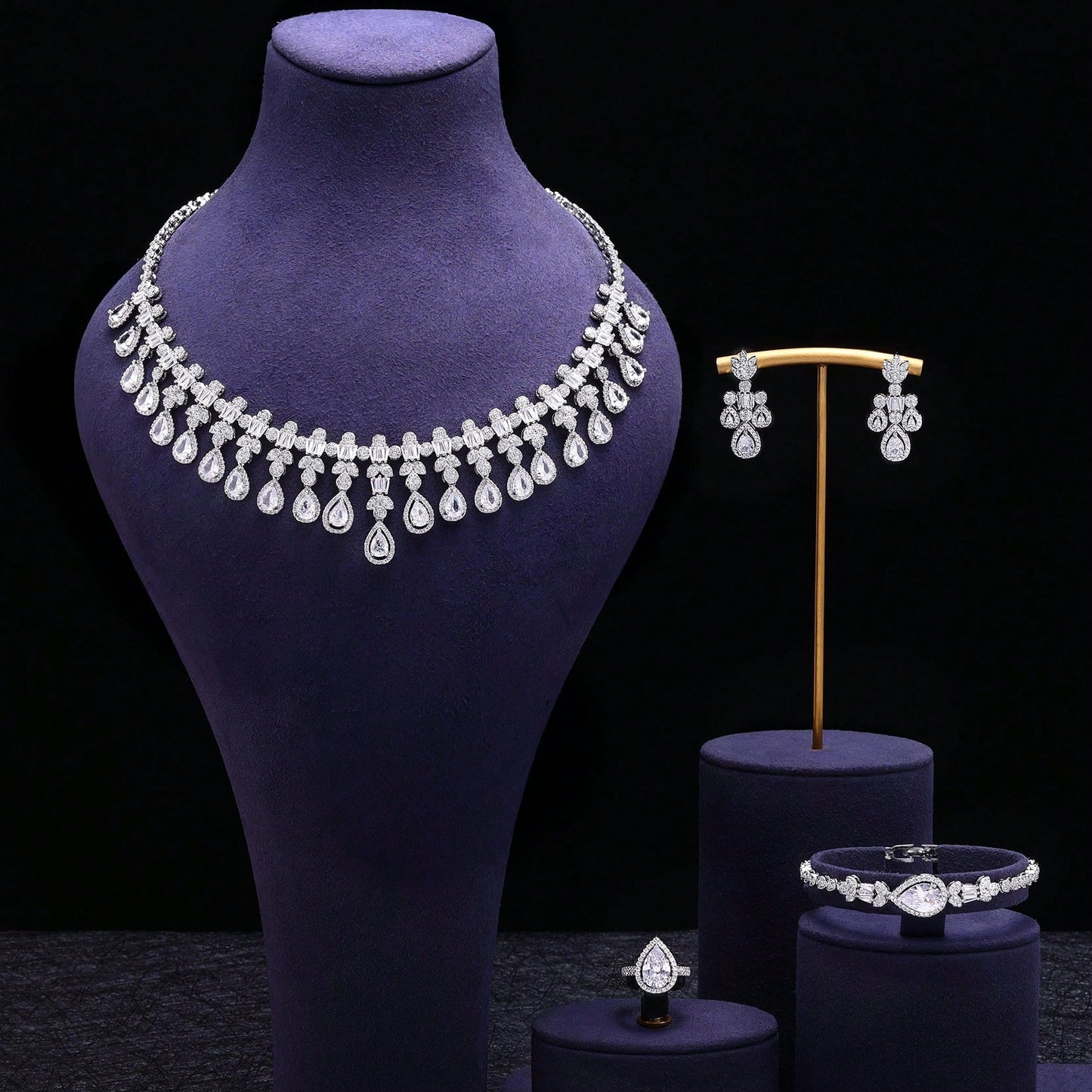 Dubai Nigeria 5A Cubic Zirconia 4PCS Jewelry Set For Women Wedding Party Luxury Crystal Jewelry Accessories Gift - Seen Mai